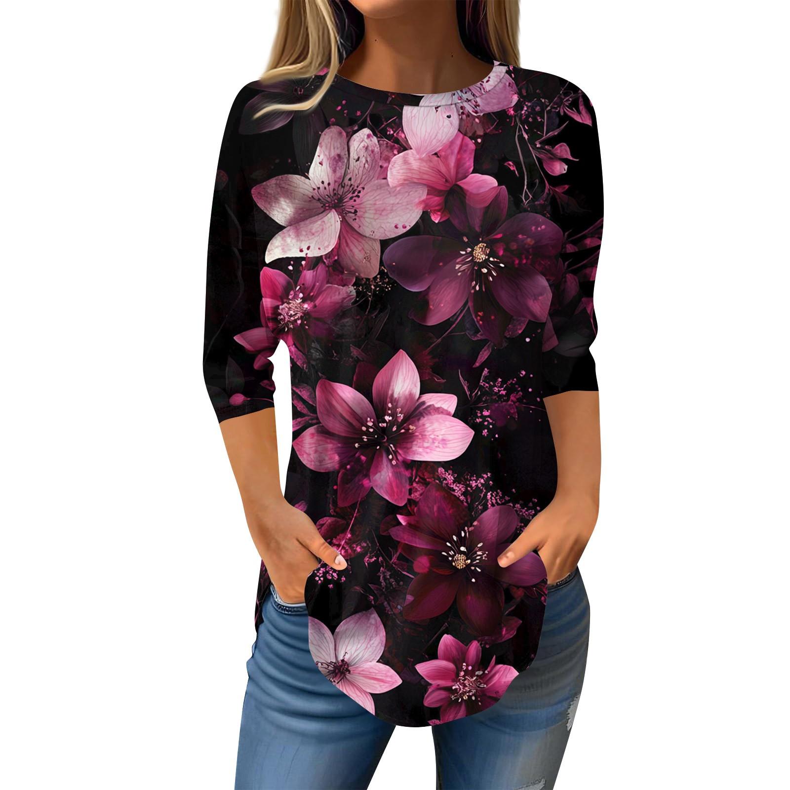 

Рубашки с рукавом 3/4 для женщин, милые топы, футболки с рисунком, блузки, повседневные базовые топы больших размеров, пуловеры XL белый