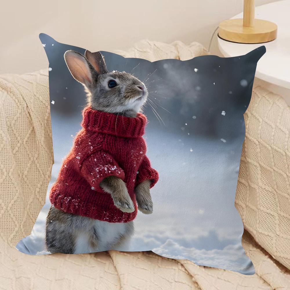 Cute Rabbit Cushion Cover Soft Plush Fabric Double-Sided Printed Sofa Cushion Cover For All Seasons Home Decor Gift