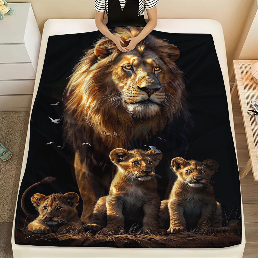 1Pc 3D Lion Print Flannel Blanket, High Quality Comfortable for All Seasons, Home Decor, Warmth and Comfort, Perfect for Christmas Gifts