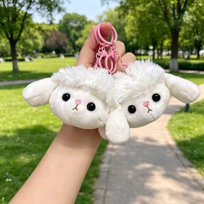 Compact Plush Lamb Keychain Soft Stuffed Sheep Pendant with Metal Ring Adorable Bag Charm for Women Handbag Decor Small Gift