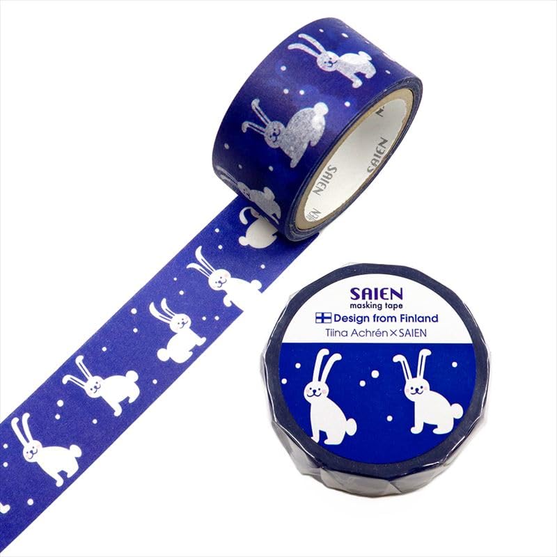 Made In Japan SAIEN Masking Tape 20mm X 5m Roll "Winter Rabbits" TR-4066