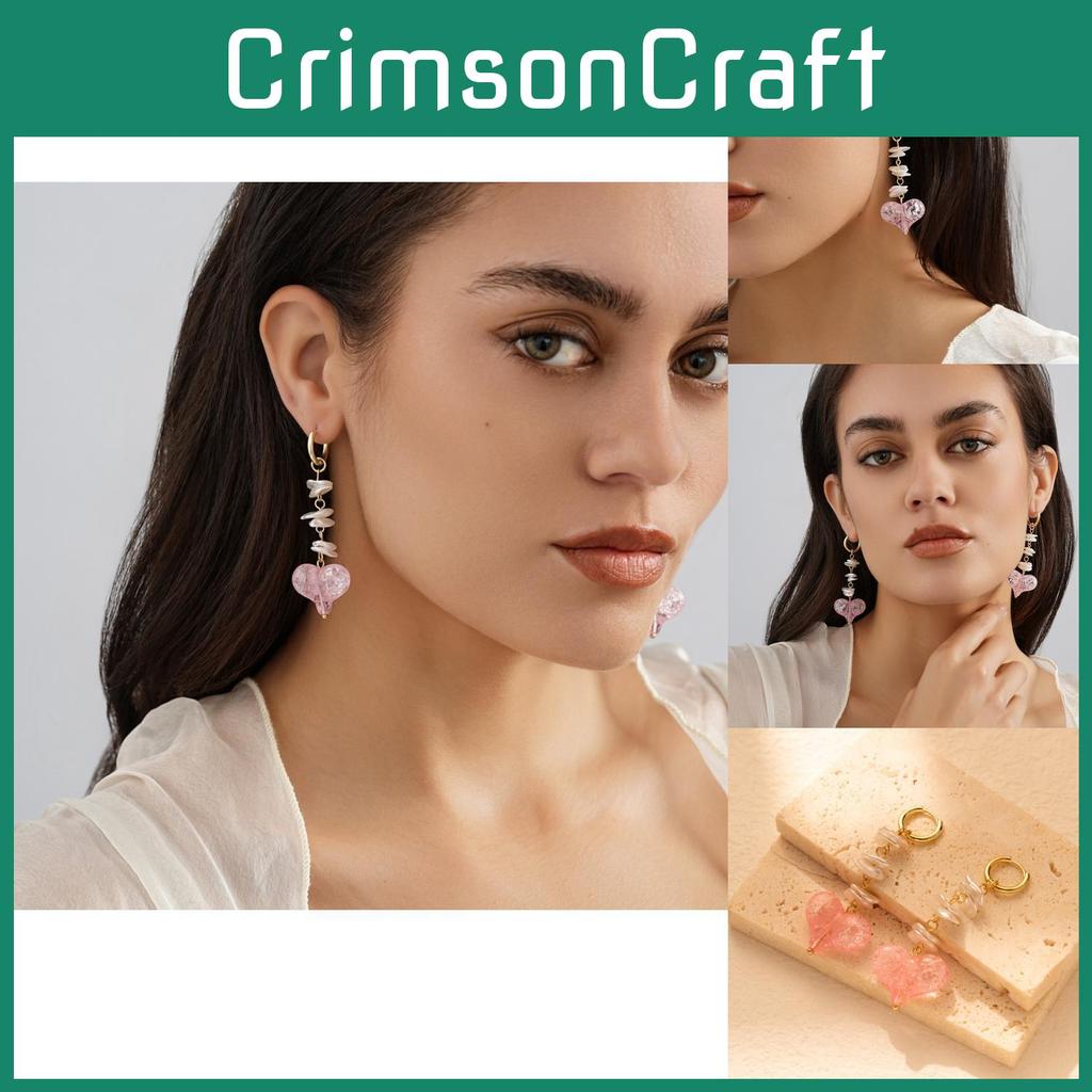 Fashionable Pink Heart Geometric Earrings With Electroplated Finish For Trendy Women