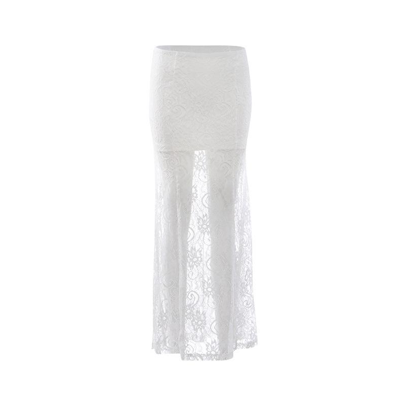 European and American style summer new women's clothing fashion black lace perspective slim and thin floor long skirt skirt