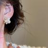 14k Gold Plated Silver Needle Zircon & Imitation Pearl Flower Stud Earrings - French Retro High-End Earrings for Women
