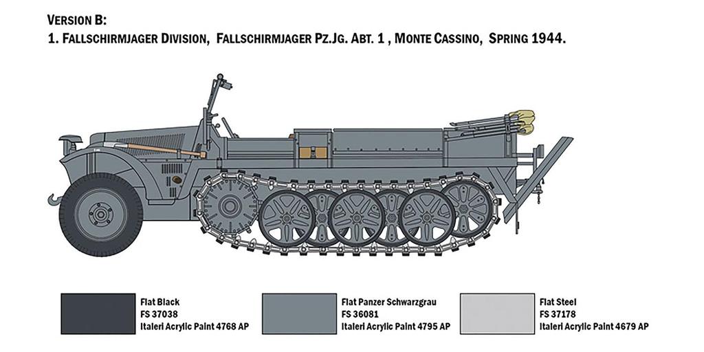 Platz Italeri 135 WW2 German Sd.Kfz.10 Demag D7 Fallschirmjäger Figures (4 Figures Included) Plastic Model IT6561 (Combat Vehicle)