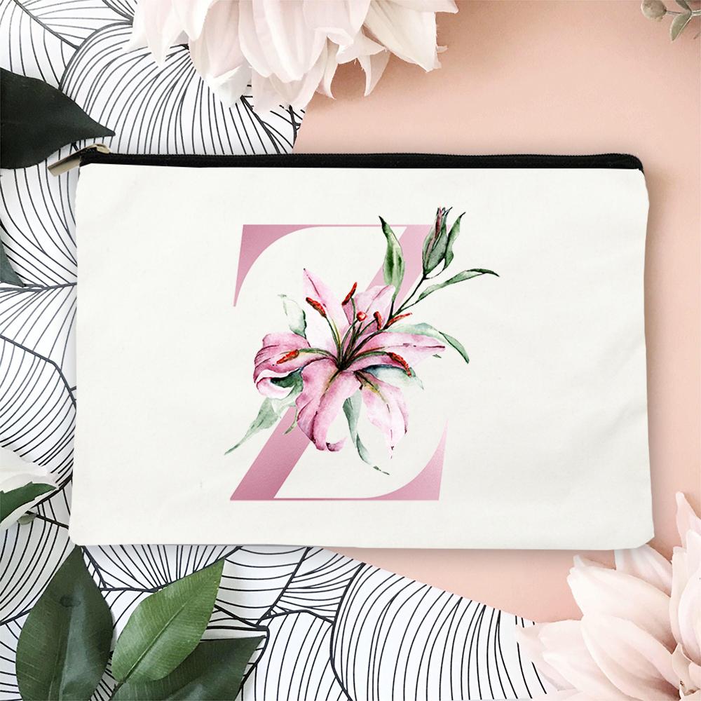 

Розовый алфавит цветы AZ холст макияж косметичка для женщин путешествия туалетные принадлежности органайзер сумка женская косметичка для хранения