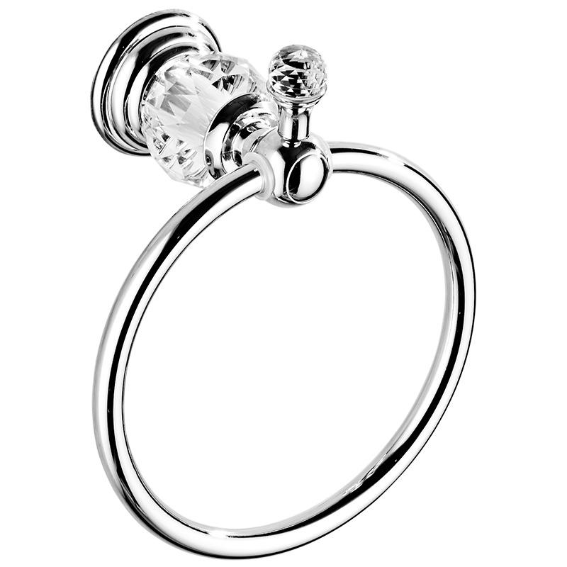 Chrome Gold Towel Ring, Crystal Hand Towel Holder Polished Brass Bling Towel Bar Bathroom Accessories Wall Mounted EL854-80