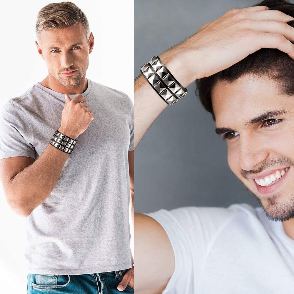 1/2/3 Row Wide Cuff Spikes Rivet Korean Hand Rope Fashion Jewelry Leather Bracelet Women Bracelet