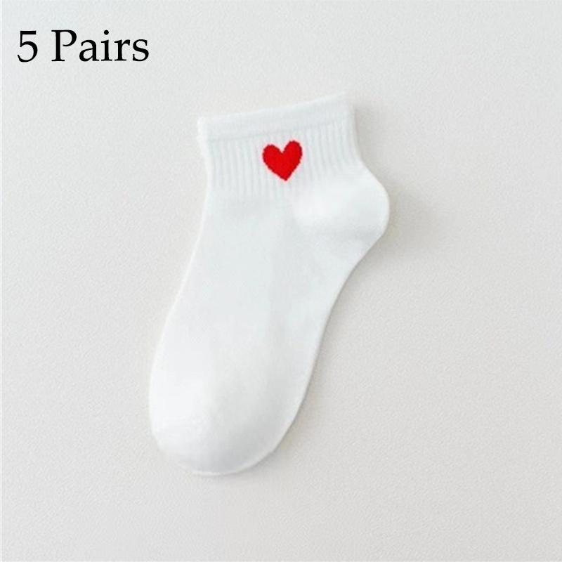 5 Pairs Socks Cotton Short Socks Harajuku Novelty Love Heart Pattern Socks Hip Hop Solid Color Cute Socks