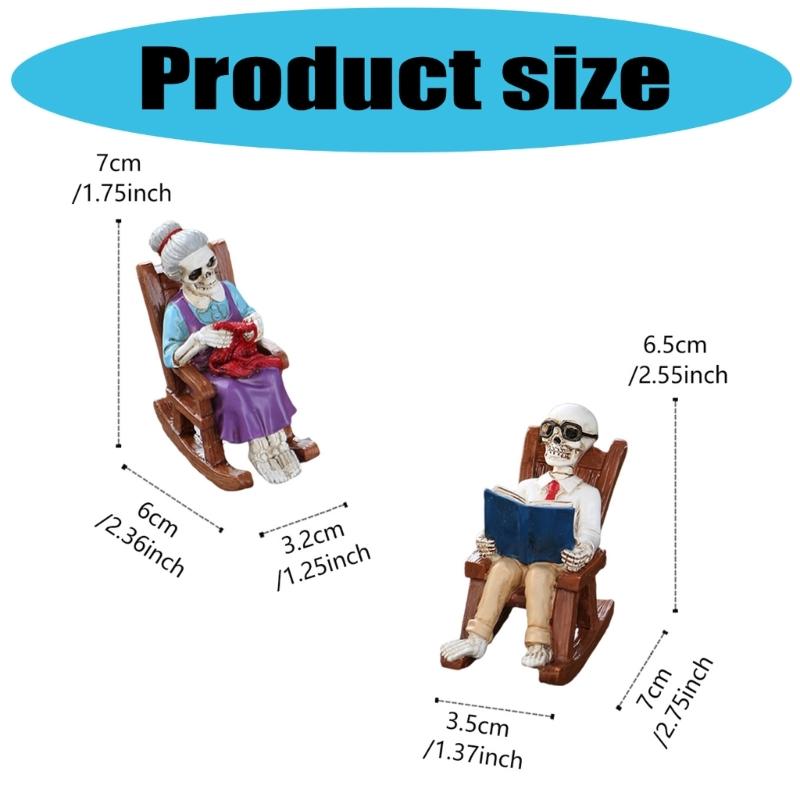 2 Piece Gothic Skeleton Couple Sitting In Rocking Chair With Book Figurine Sculpture Horror Home Decors Resins Ornaments