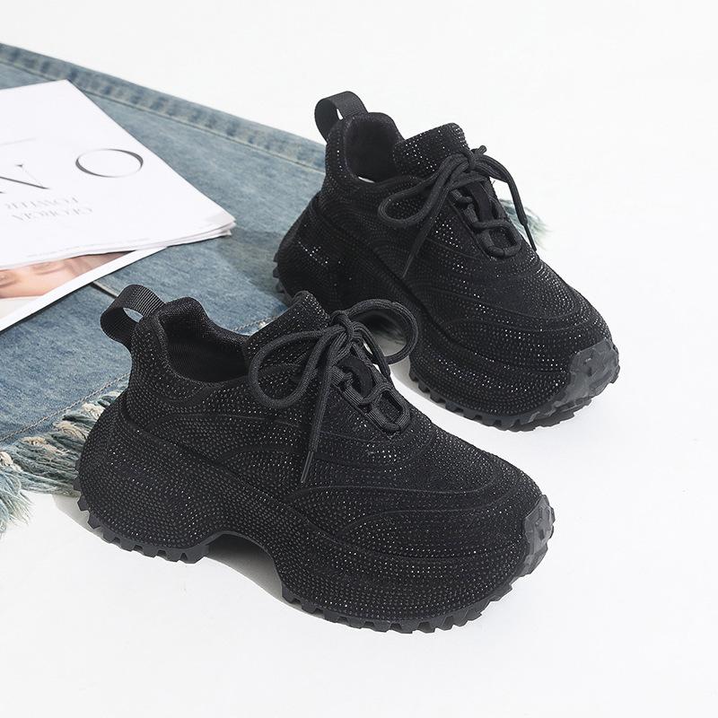 Dad Shoes Women's Thick-soled High-soled Shoes with Diamonds and Women's Thick-soled Sports Shoes