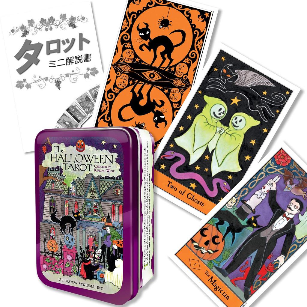 Halloween Tarot in a 78 Mini Tarot with Japanese Tin Case Tin, Cards, Authentic, Instructions,