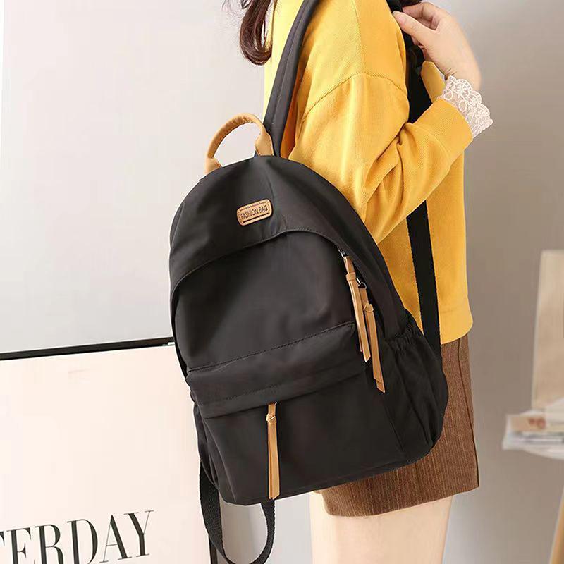 Denní Cestovní Školní Batohy Velké Kapacity Dámské Jednobarevné Ramenní Batůžky Nylonový Zip Nákupní Ruksaky