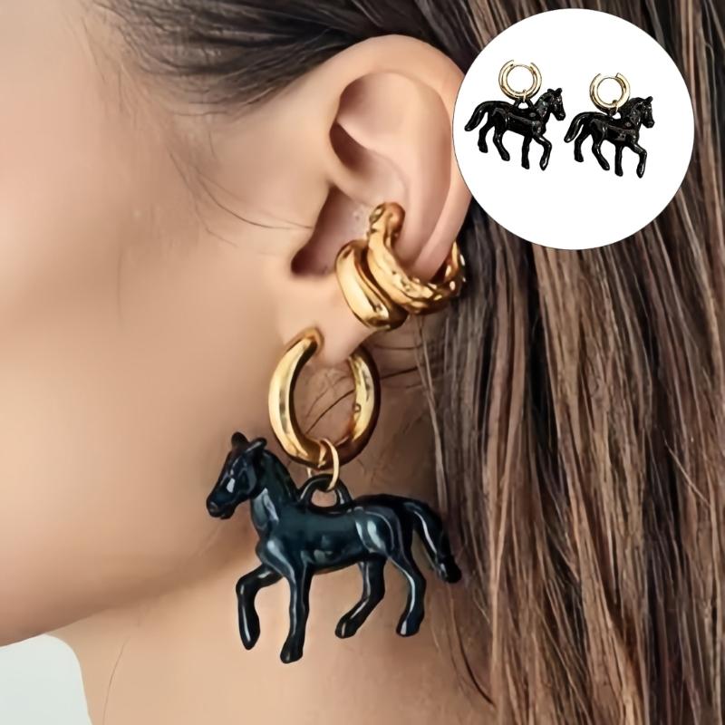 Exaggerated Sculpted Horse Pendant Earrings Stainless Steel Design Stereoscopic Ear Jewelry For Fashion Accessories