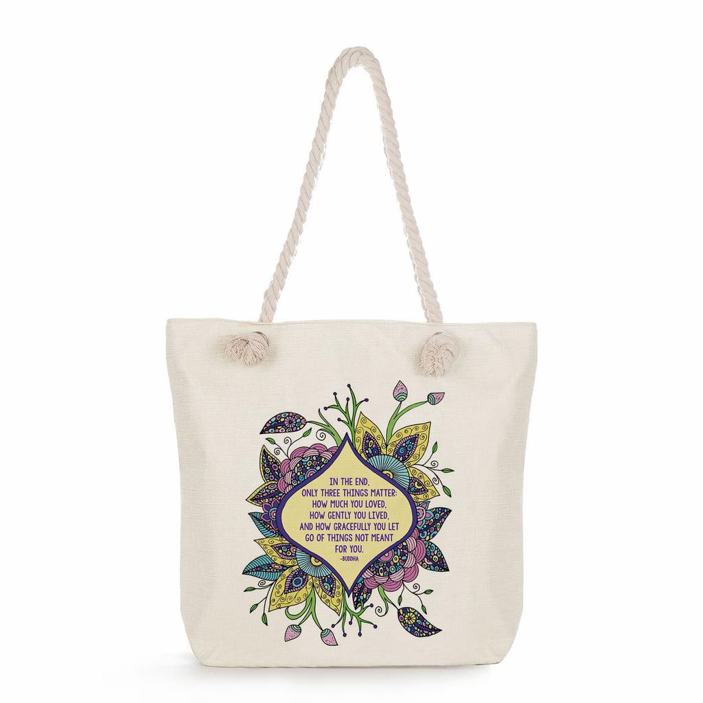 Multifunctional Trendy Letters Printed Thick Rope Shoulder Beach Bag Casual large capacity handbag 7593