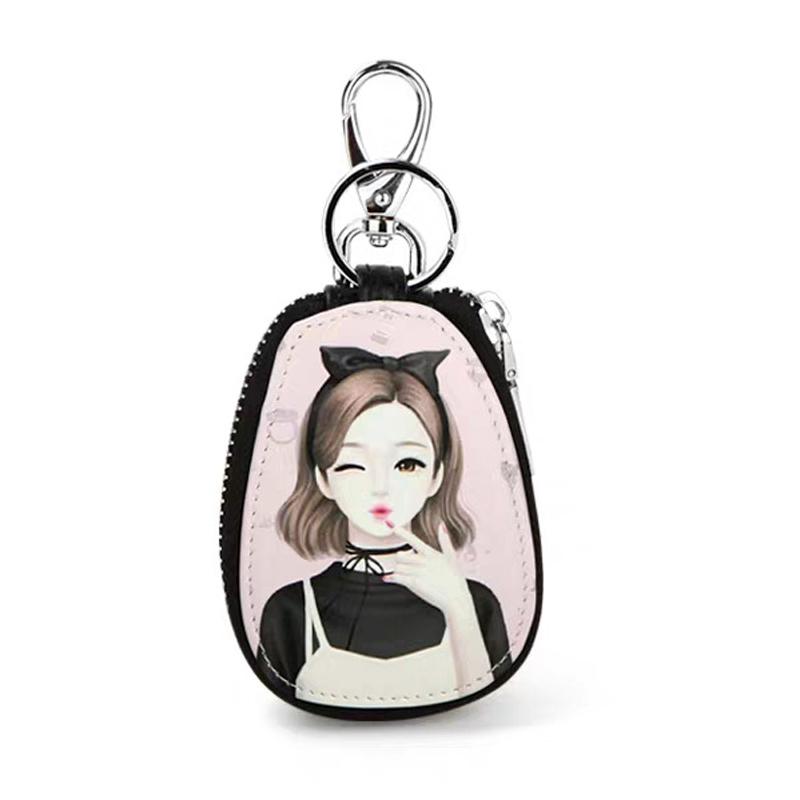 Fashion Cartoon PU Key Bag Ladies Portable Key chain for Car Key Case Cover Girls Lovely Key Wallets Zipper Key ring Holder
