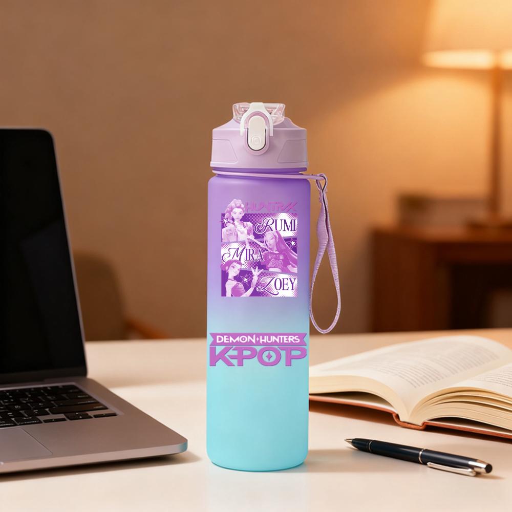 Demon Hunters Water Bottle Straw Leak Proof Locking Flip Cover Portable Fitness Drink Fans Gifts 750ML KPOP with Kid Friendly Entertaining Fun Play