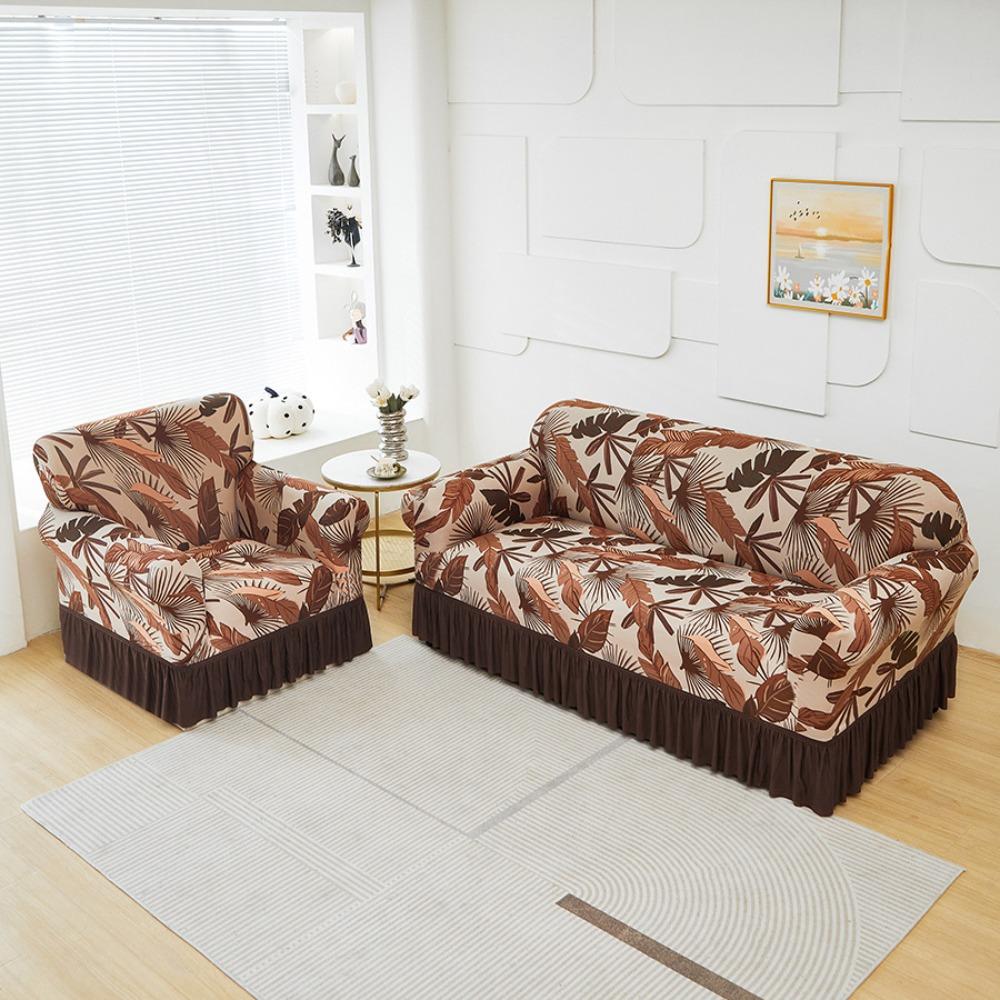 

Printed Elastic Skirted Sofa Cover Multifunctional Anti Slip Cat Proof Stretchable Couch Protector Single S 90-140CM