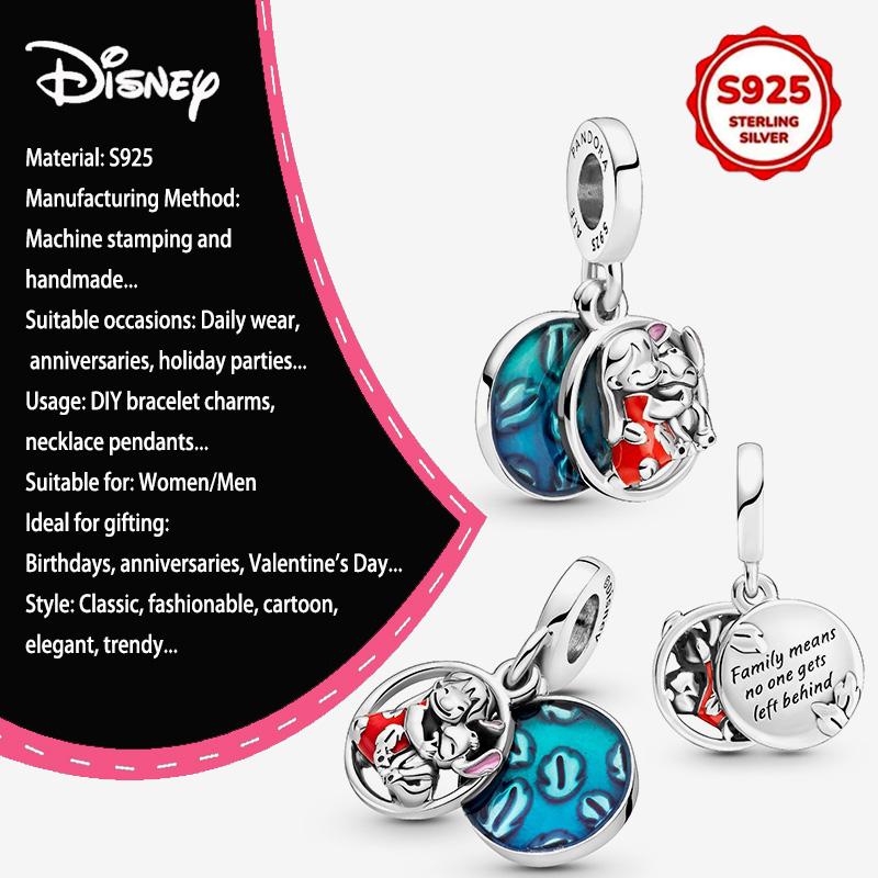 New Disney 925 Silver Winnie & Stitch Charms for Bracelet Necklace DIY Jewelry Gifts Holiday Party