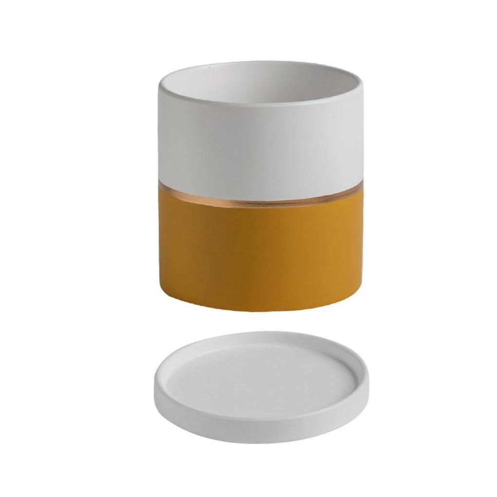 17/14/11cm Ceramic Flower Pots With Ceramic Tray for Indoor Succulent Plants Flower Cactus Office Home Garden Kitchen Decor Gift