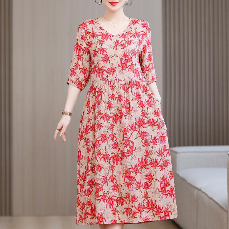 Summer Plus Size Elegant Dresses for Women  Casual Half Sleeve Long Dress