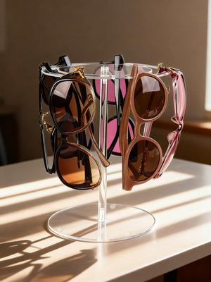 1pc Acrylic Sunglasses Display Stand, High-Quality Transparent 360° Rotating Round Elevated Holder, Clear Desktop Eyeglasses Organizer Rack