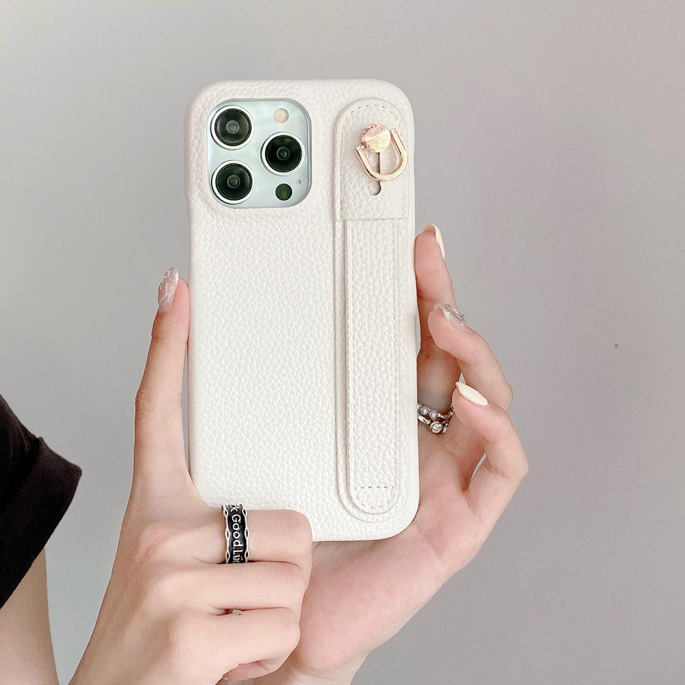 Etui na iPhone 14 Pro z opaską na nadgarstek i podstawką, PU skóra+PET, pokrowiec na telefon