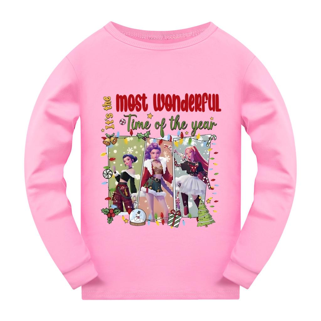 5096 Kids Girls Christmas New Year Rumi Zoey Mira Super Star Print Long Sleeves T-Shirt