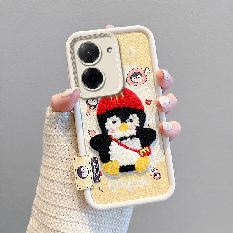 KEYSION Cartoon Cute Plush Embroidery Case for Xiaomi POCO C71 with Lanyard Soft Silicone Shockproof Phone Cover for Redmi A5 4G