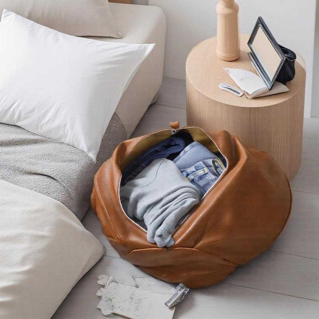 Storage-Friendly Pebble-Shaped Bean Bag Cover, Oval Pumpkin Green, Ideal for Storage