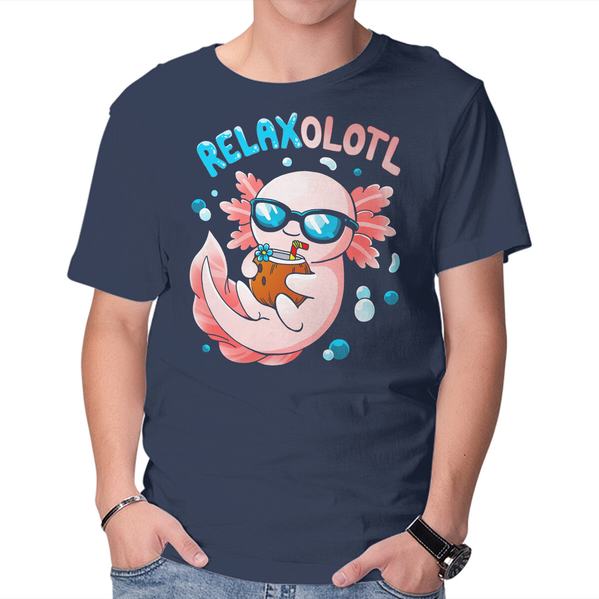 Unisex Crew Neck T-Shirt Relaxolotl Graphic Short Sleeve Casual Tee XXXXL