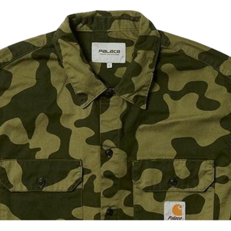 Palace X Carhartt WIP FW23 Co-Branded Classic Camo Double Pocket Logo Button-Up Long Sleeve Shirt Unisex Tops Green I032716-GREEN