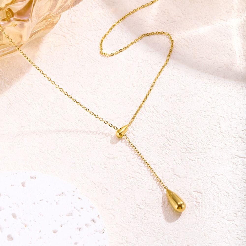 Y-shaped Dewdrop Necklace Titanium Steel Collarbone Chain Water Drop Tassel Necklace  Jewelry Gifts
