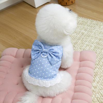 Niedliches Hundekleid mit Punktmuster, Spitzenrüschenbesatz, Prinzessinnenkleid mit großer Schleife, ärmelloses Sommer-Haustieroutfit mit D-Ring für kleine Hunde und Katzen