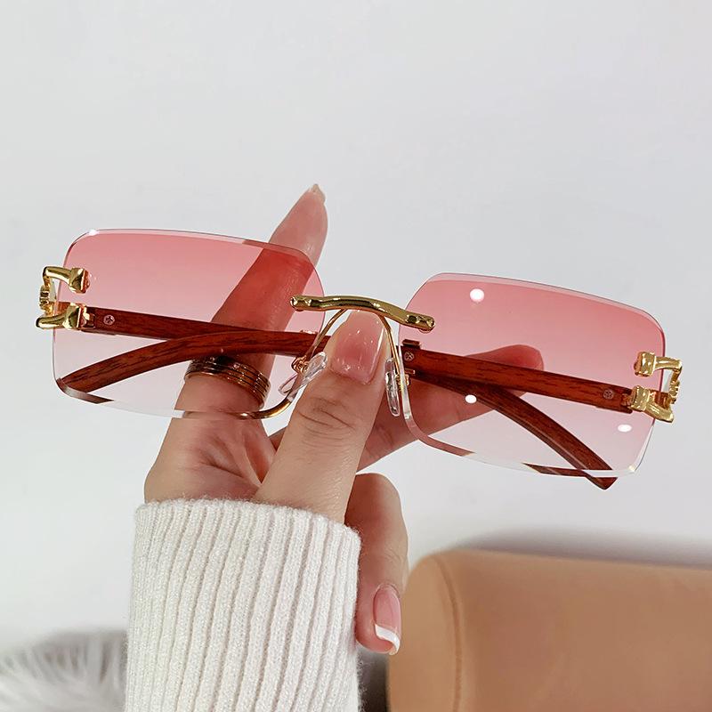 Frameless Trimmed Leopard Head Sunglasses Marine Piece Glasses Retro Cheetah Double Beam Square Sunglasses Women