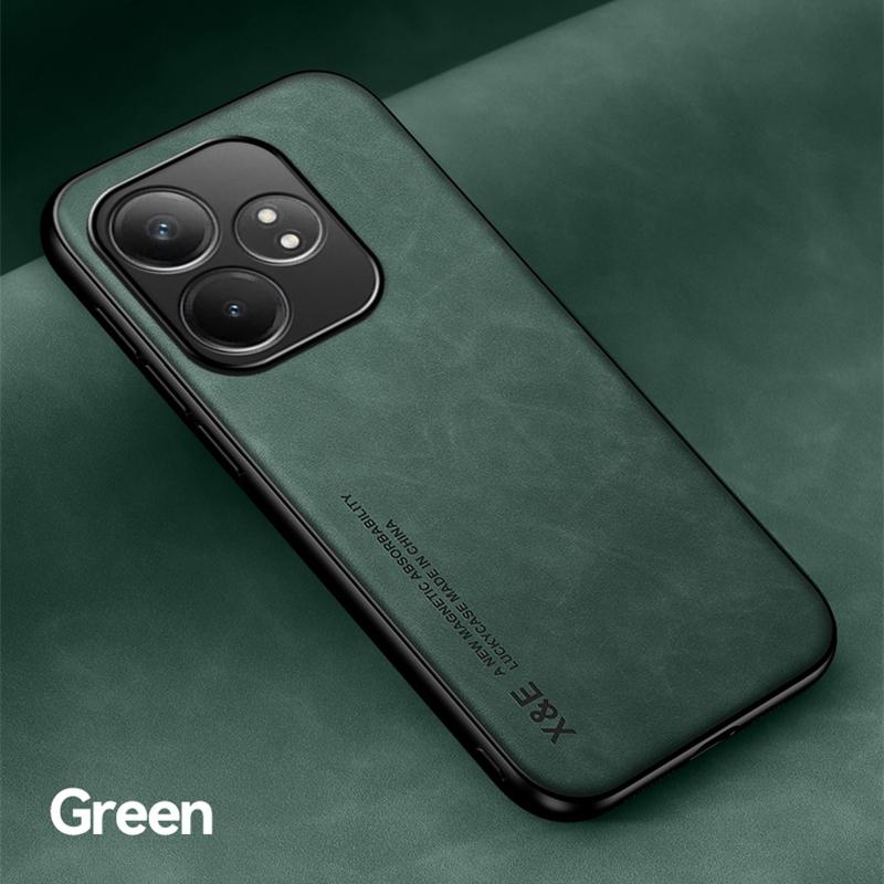 

Противоударный магнитный чехол с ощущением кожи для Realme GT 7 GT 7T GT7 Pro 5G Защитная крышка Задняя панель Coque Funda Realme GT 7 зелёный