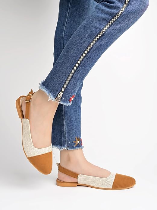 Shoetopia Womens Slingback Ballet Flats Cap Closed Toe Casual Ballerina Shoes with Adjustable Back Strap & Cushioned Insole