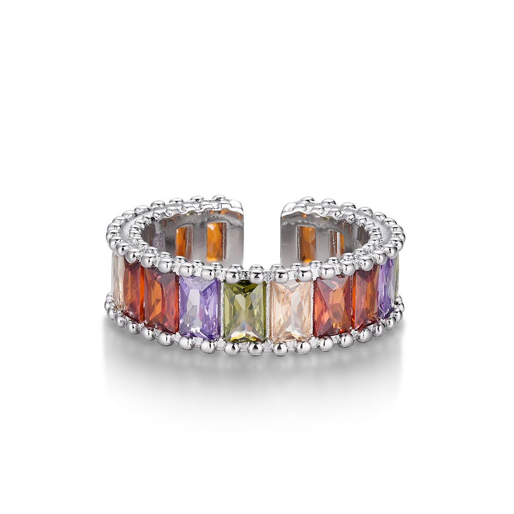 Gold-plated high-quality rainbow crit super flash open ring, full of diamonds, exquisite non-fading ring.