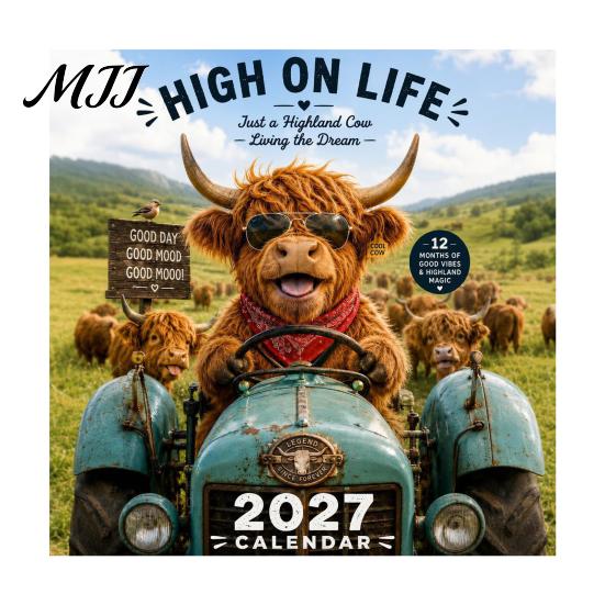 Office Schedule Organizer 2027 Funny Highland Cow Wall Calendar, Cute Farm Animal 12 Month Calendar Scottish Hanging Planner for Rustic Home Decor