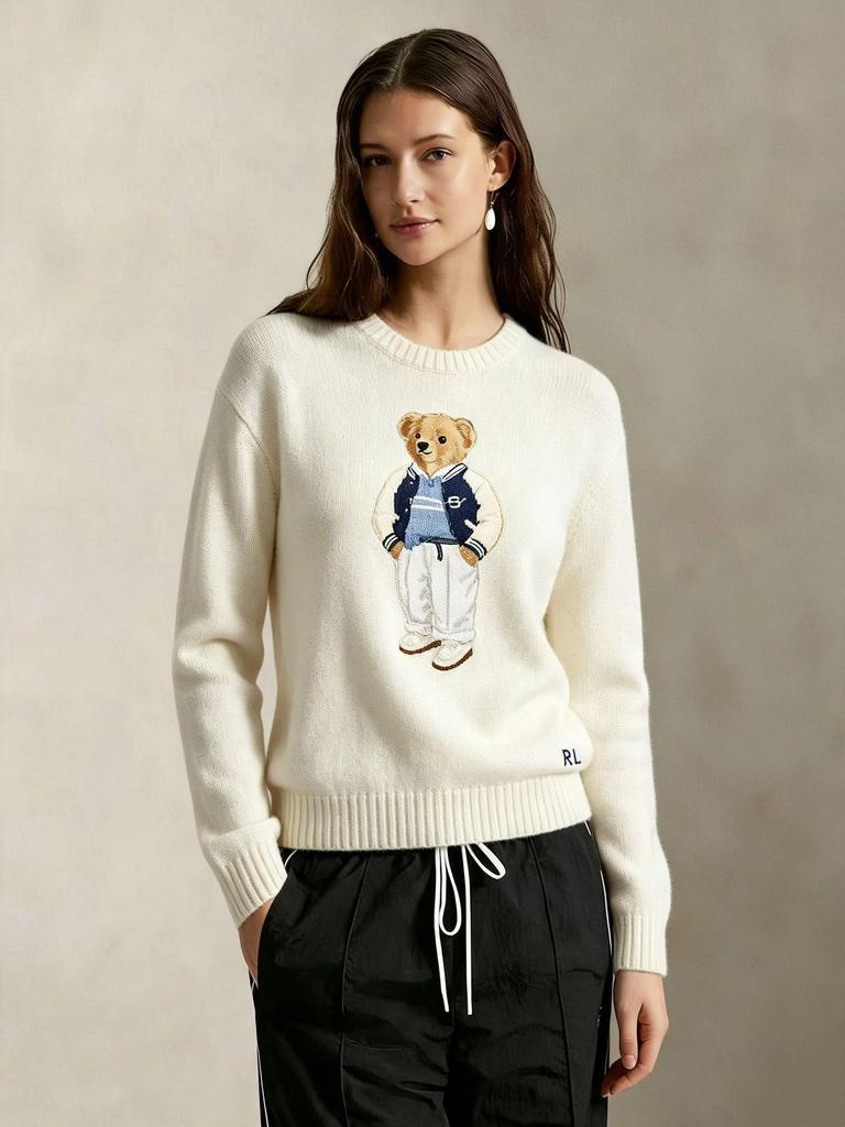 2026 Autumn/Winter Women's Casual Academy Style Bear Sweater