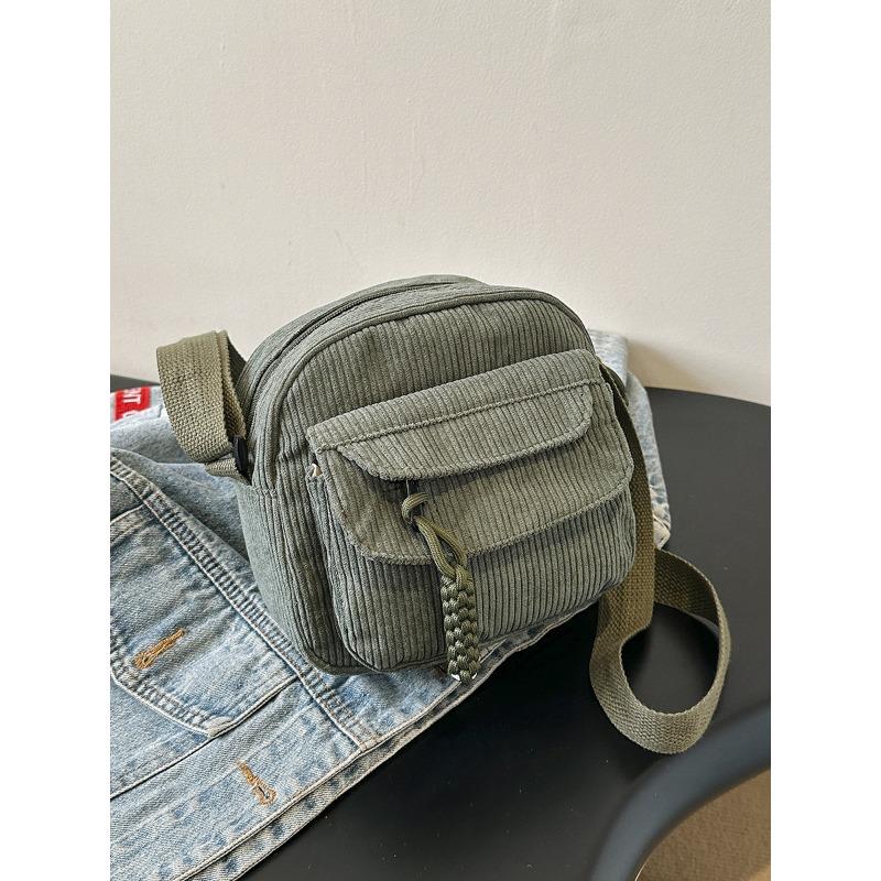 Corduroy autumn new fashion solid color fabric mobile phone bag campus style girls casual shoulder messenger bag