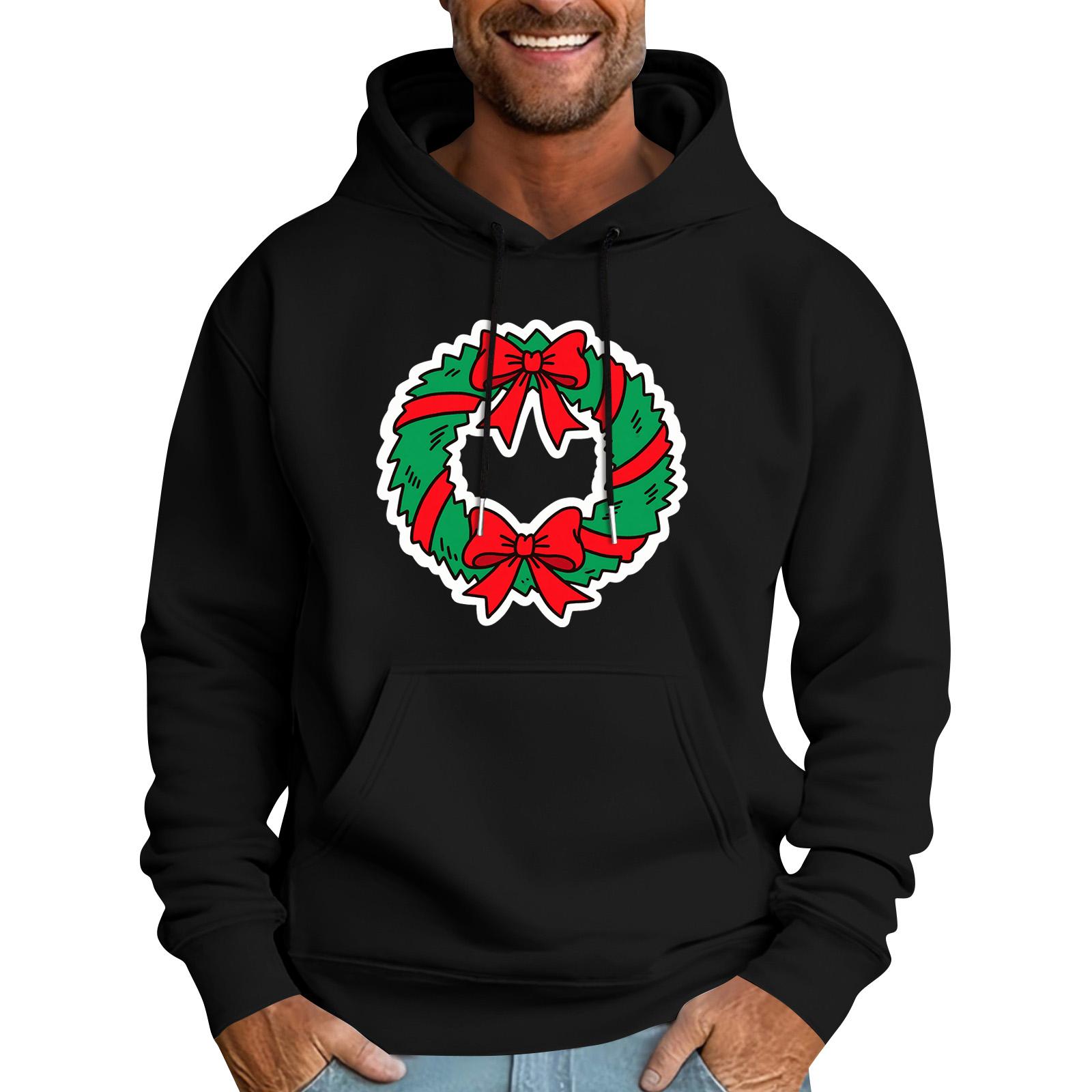 

Men s Casual Sports Hooded Pocket Christmas Print Long Sleeve Sweatshirt XXXL
