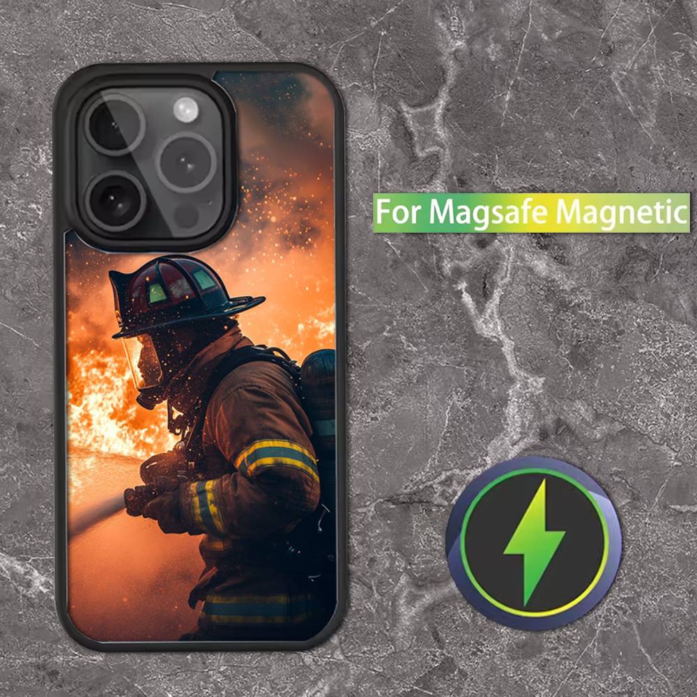 Fireman Firefighter Phone Case For iPhone 16,15,14,13,12,11,Pro,Max,Plus,Mini,SE Magsafe Magnetic Wireless Charging