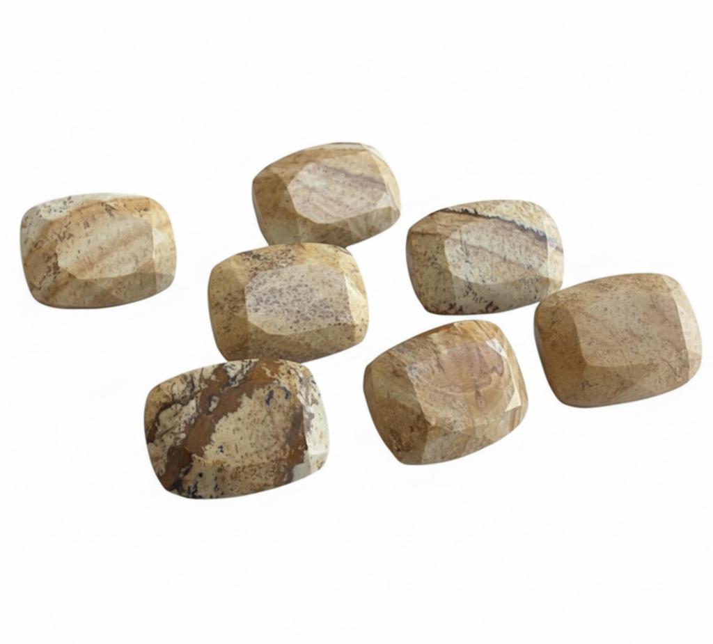 Natural Picture Jasper Gemstones – Faceted Rectangle Jasper Cabochons, Earth Tone Stones