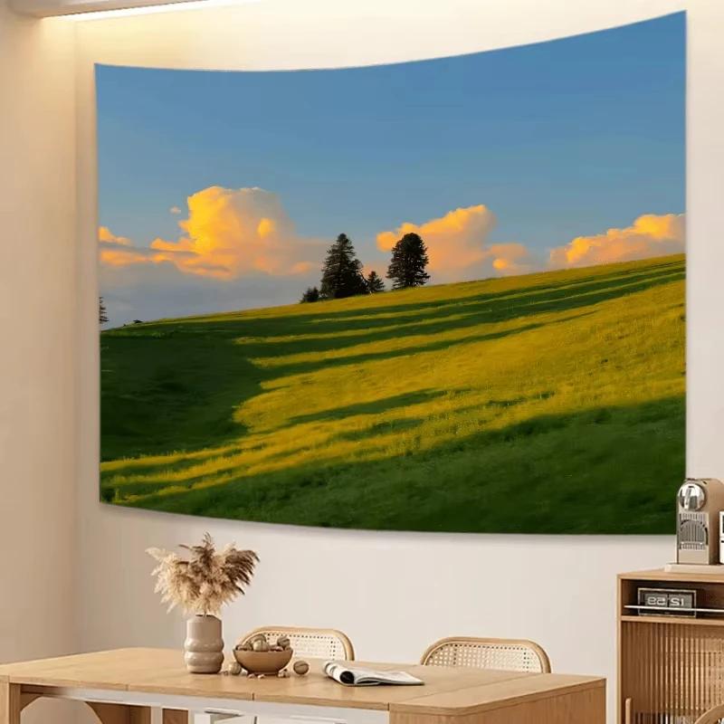Scenic Hillside Tapestry Golden Field Wall Art Pastoral Landscape Room Decor Serene Landscape Living Room Tapestry