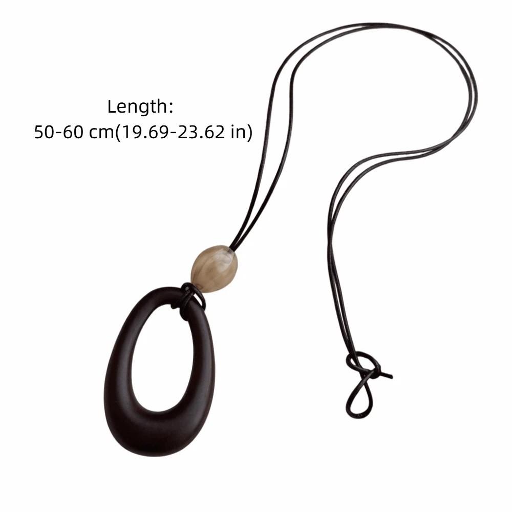Hollow Heart Geometric Pendant Necklace Adjustable Rope Long Chain Resin Necklace Vintage