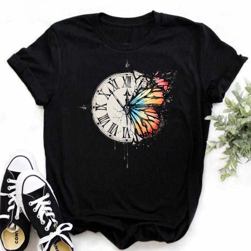 Summer Burst Cute Cartoon Butterfly Trend Letter Print Top T-shirt Woman Tops  Oversized T Shirt  Aesthetic Clothes