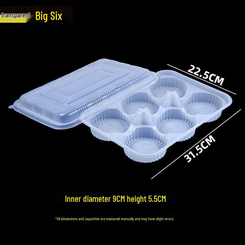 Handun Large Transparent 6-Compartment Disposable Takeaway Food Boxes with Lids