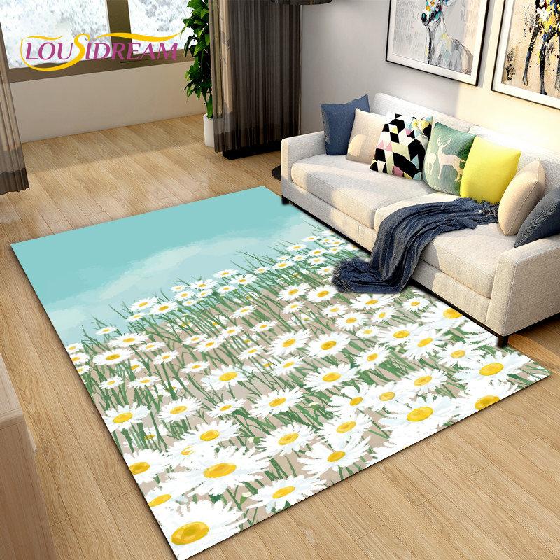 3D Nordic Flower, Daisy Area Rug,Carpet Rug for Living Room Bedroom Sofa Doormat Kitchen Decoration,Kids Play Non-slip Floor Mat