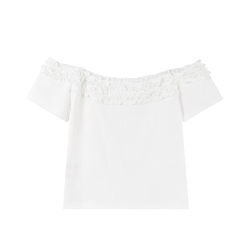 Women s Korean Ruffled Off-Shoulder T-Shirt S